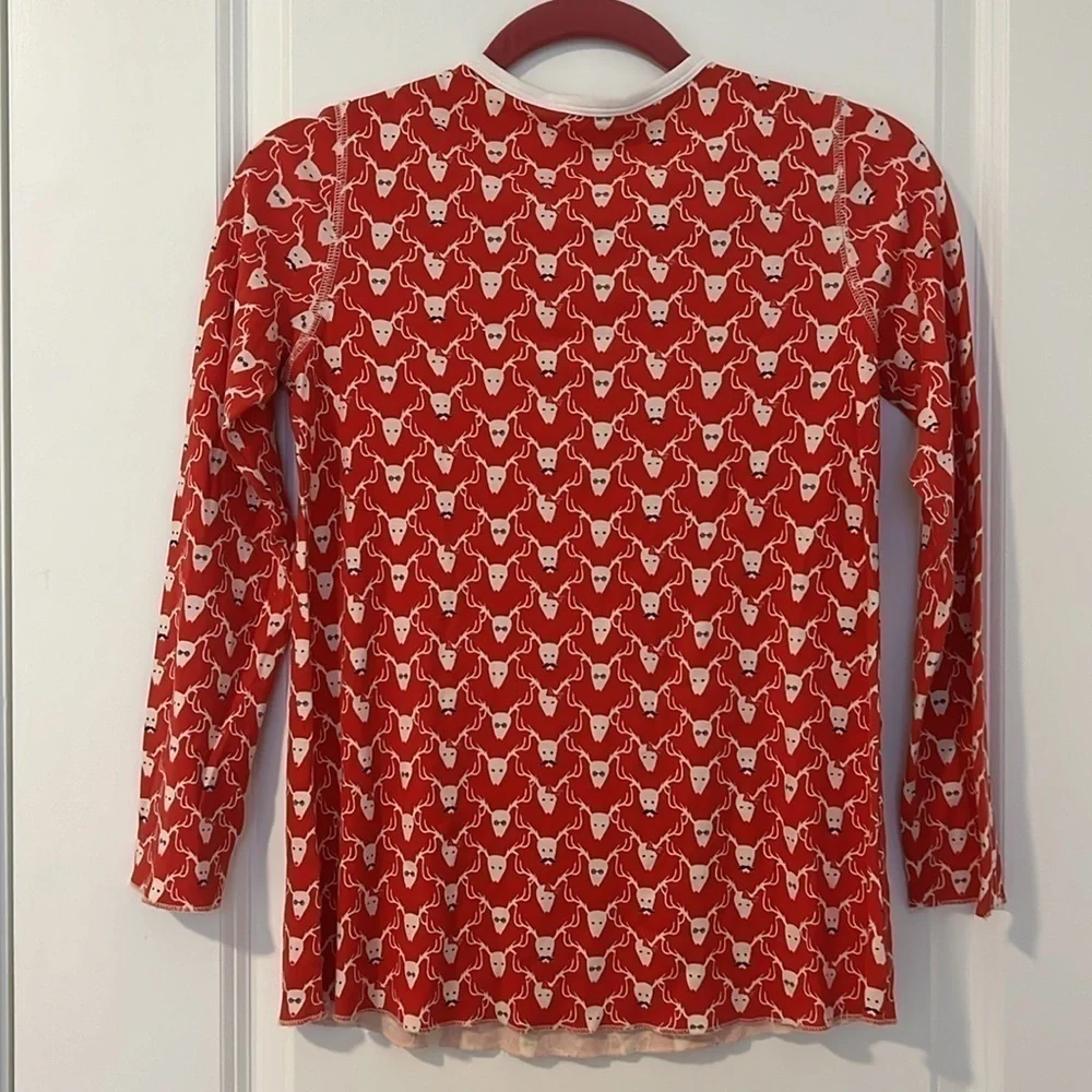 Roberta Roller Rabbit 100% Pima Cotton Red Mustache Deer Print Reindeer Top XS